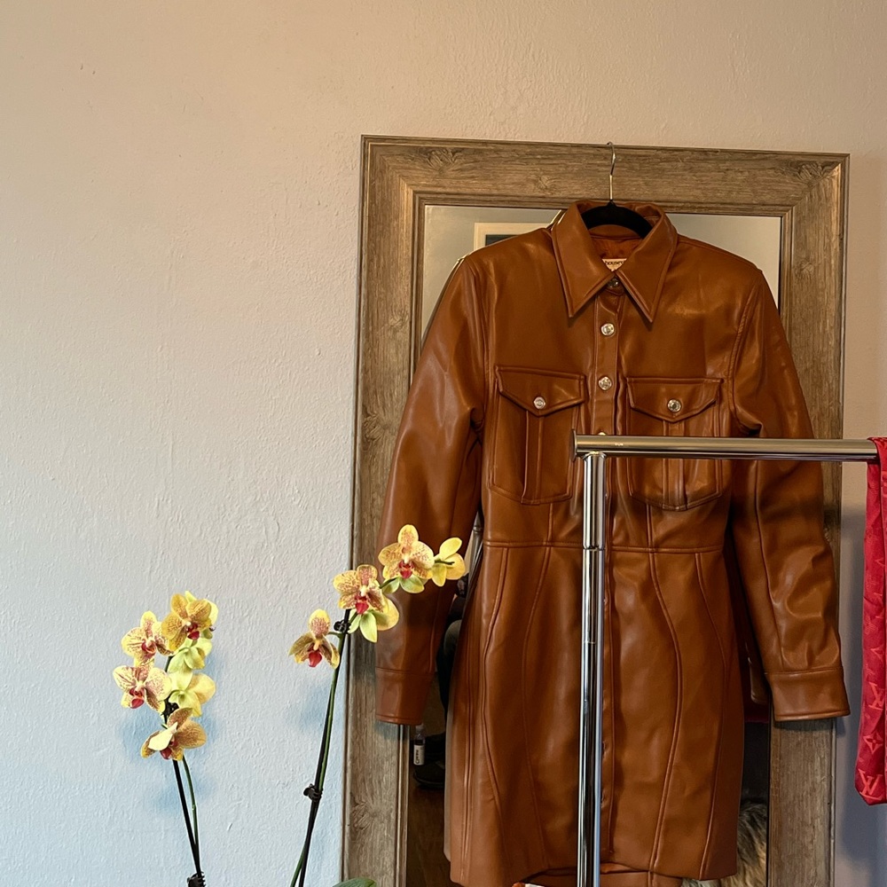 House of CB London brown PU dress lined with silk inside and backless